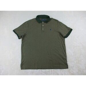Ralph Lauren Polo Shirt Mens Large Green Pony Diamonds AOP Classic Fit Casual*